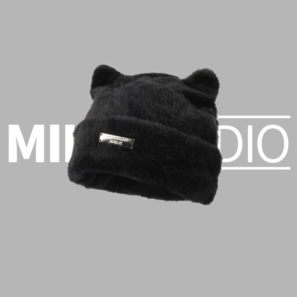 Imitation Mink Wool Cat Ears Hat Fluffy Winter Plush Hat Personality Knitted Cap  Outdoor