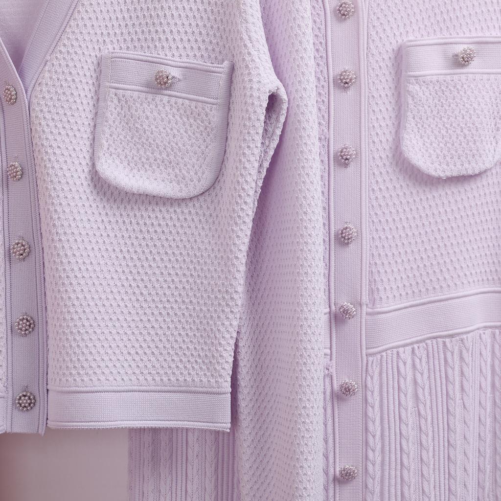 Cross-border spot new high-quality slim long-sleeved top knitted cardigan jacket + sleeveless dress set for women