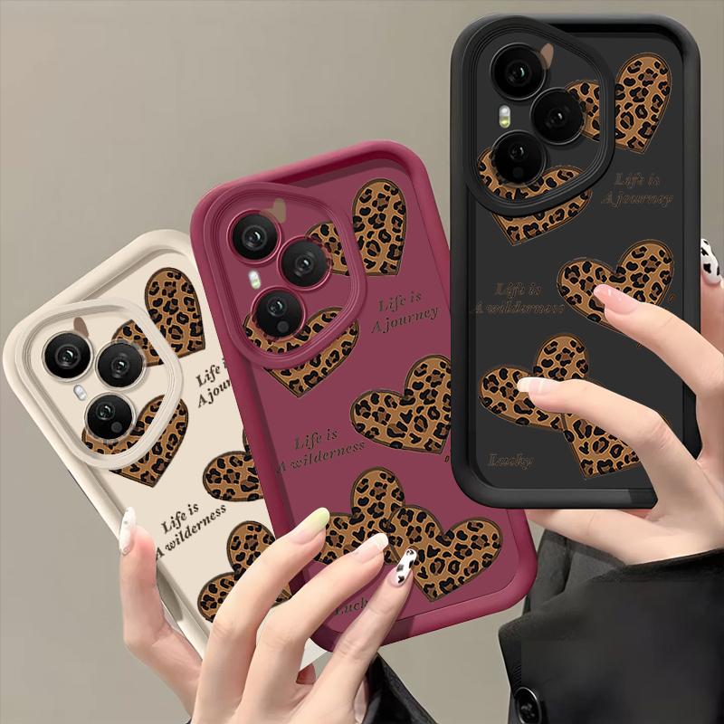 Soft TPU Phone Case For Honor 400 Pro 200 Pro X8c X9c Smart X6a X6b X6c Magic7 Lite Brown Leopard Print Heart Printed Back Cover