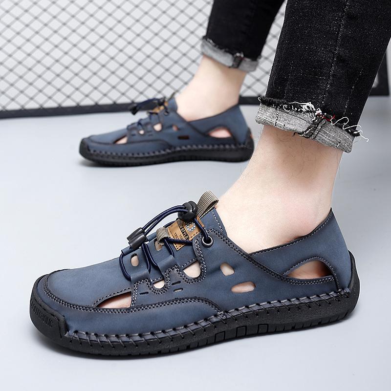 Fashion Fashion Summer New Hollow Out Walking Shoes Non-slip Casual Loafers Comfortable Men Sandalias 2025 New Casual Leather Men Flats