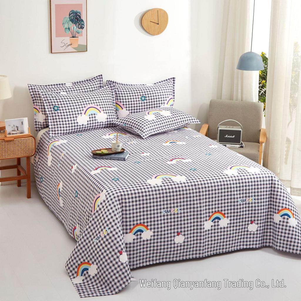 Soft and Skin-friendly Single Print Duvet Cover & Brushed Bed Sheet - 1.5 Meter