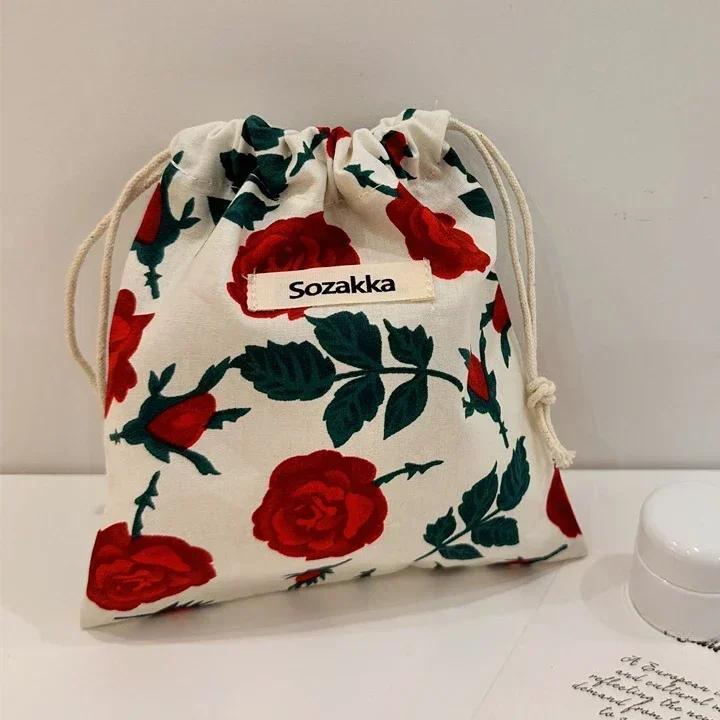 Sacchetti in Tessuto di Cotone Floreali Piccoli con Coulisse Organizer per Rossetto Articoli da Toeletta Trucco Sacchetti Portamonete Borsetta Chiavi Auricolari Sacca di Stoccaggio