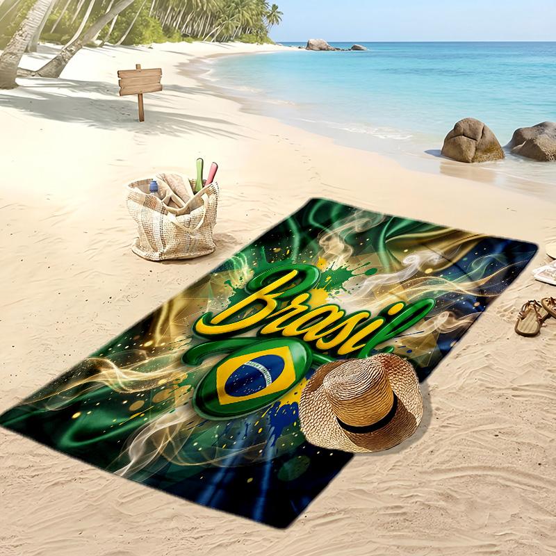 Brasilien Fußball Druck Strandtuch Schnelltrocknend Super Saugfähig Weiches Badetuch zum Schwimmen Strand Reisen Fan Souvenir Geschenk