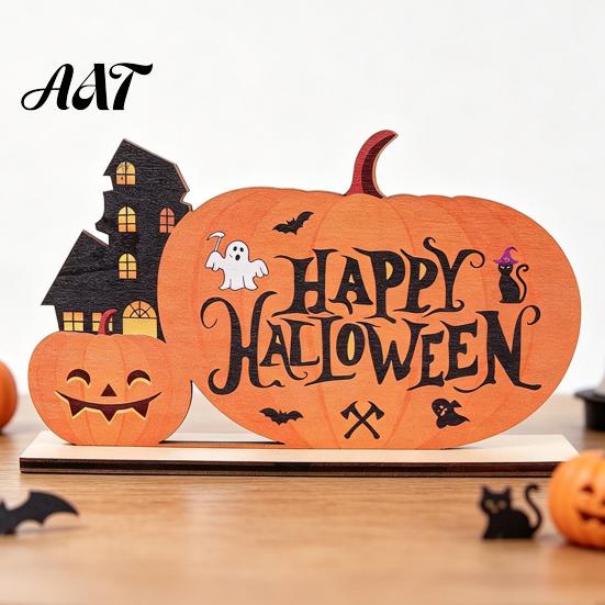 Decorative Fall Table Sign Halloween Wooden Sign, Cute Pumpkin Boo Ghost Holiday Window Display Ornament Tabletop Centerpiece for Indoor Mantel