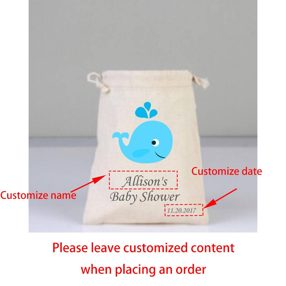 Custom 5Pcs Blue Whale Baby Shower Cotton Drawstring Bag Party Decorations Supplies Gender Reveal New Born Birthday Baby Gift