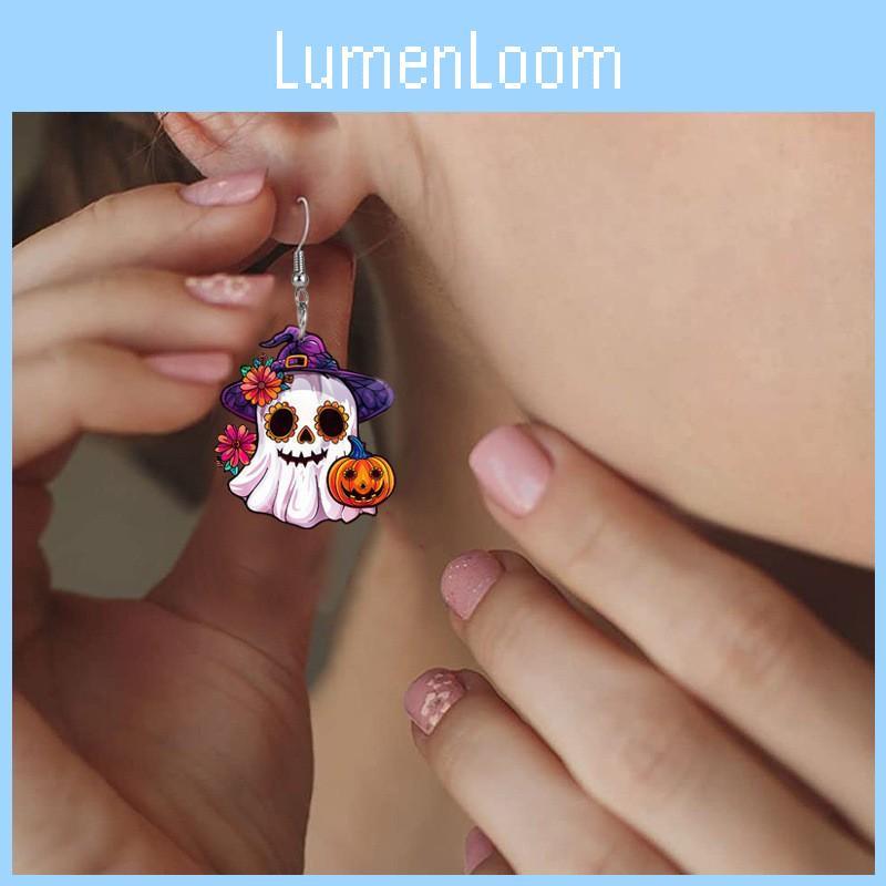 Halloween Themed Ghost Pumpkin Flower Pattern Women Alien Acrylic Earrings For Festive Attire