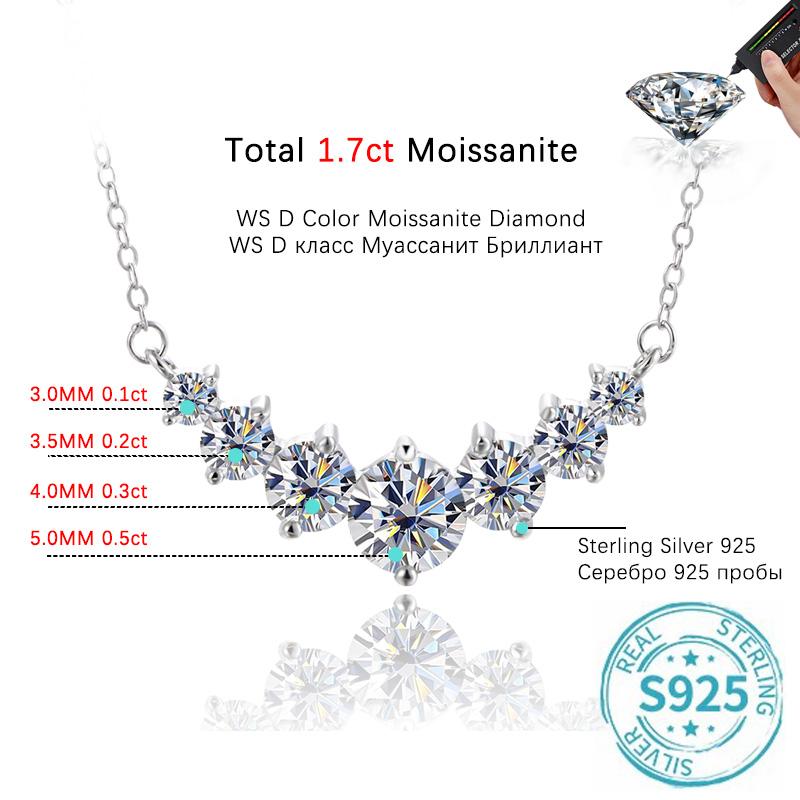

925 Sterling Silver 0.5-1ct D Color Certified Round Moissanite Diamond Necklace For Woman Men PURE Party Fine Jewelry Gift Charm With Certificate
