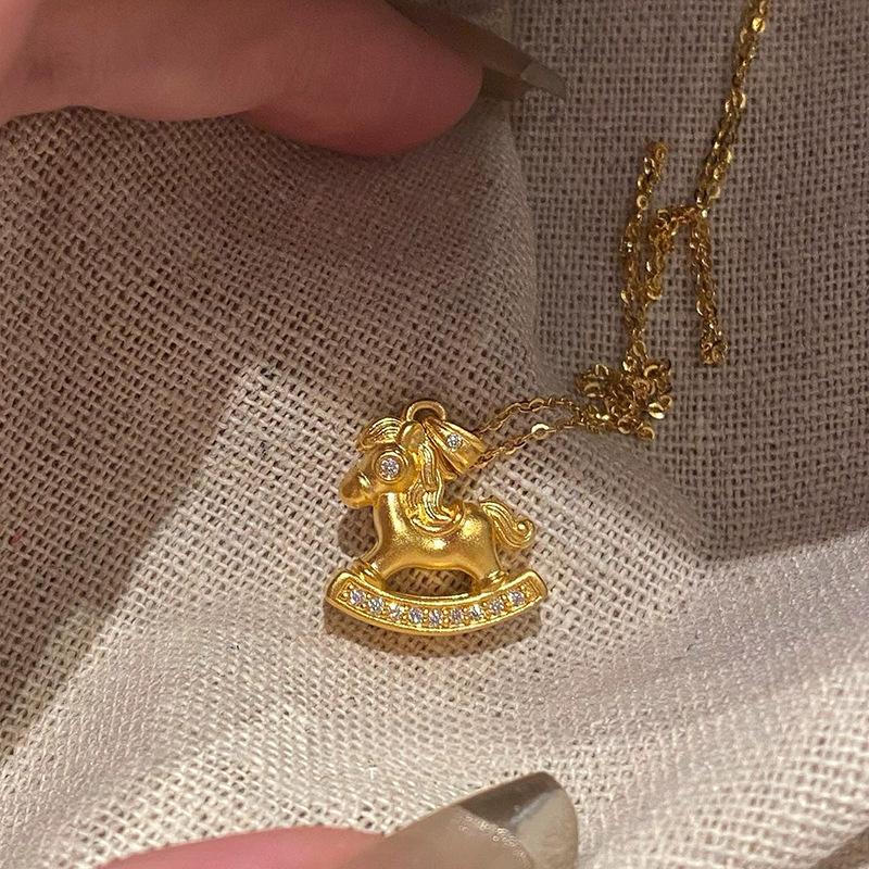 24K real gold electroplated zircon pony pendant necklace collarbone chain natal year versatile necklace women
