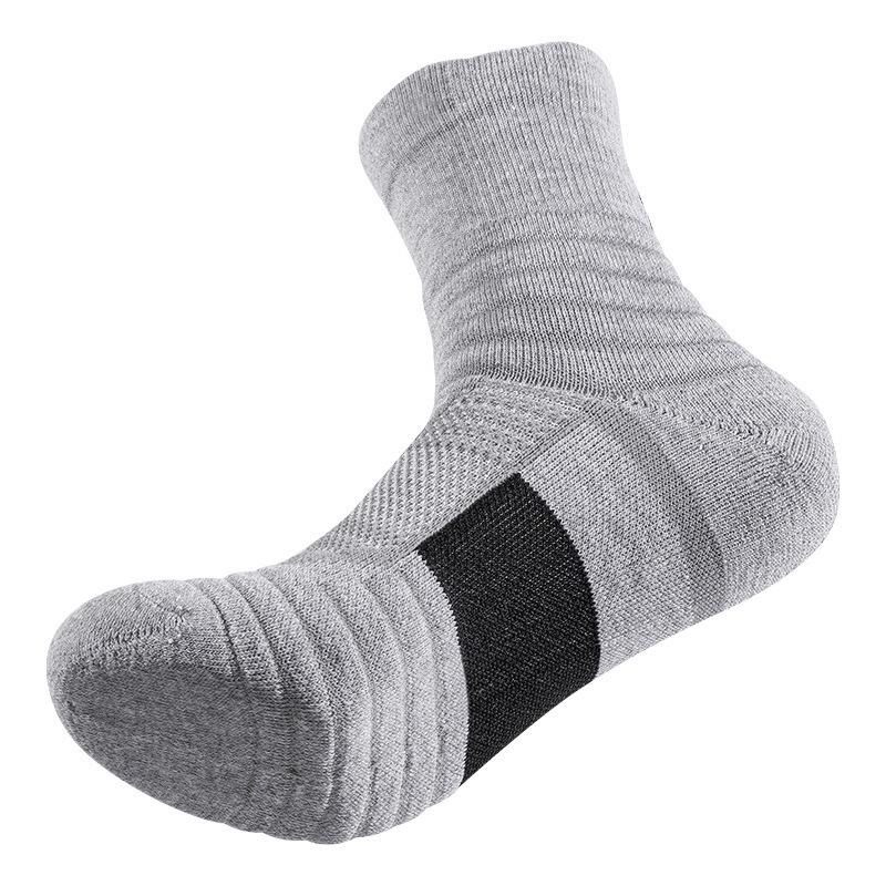 Men's Mid-Calf Sports Socks with Towel Bottom, Shock Absorption, and Anti-Slip for Running & Basketball