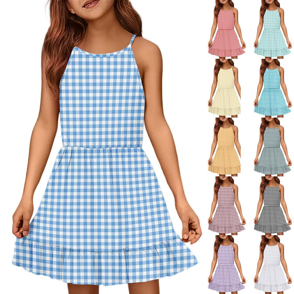 Kinder Sommer Freizeitmode Rundhals Einfarbig Ärmelloses Kleid