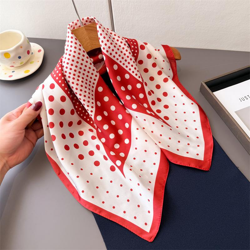 Contrast Color Polka Dot Simulation Silk Printing Square Scarf Shawl Scarf High-end Neck Small Square Scarf Headscarf Silk Scarf Women