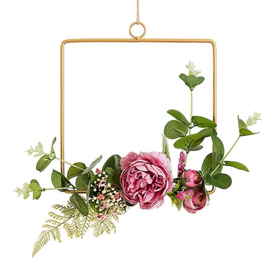 Yousheng Floral Hoop Wreath, Metal Wall Hanging with Flower Decor, Durable Wear-Resistant Floral Hoop Wreath, for Garden Balcony Windowsill