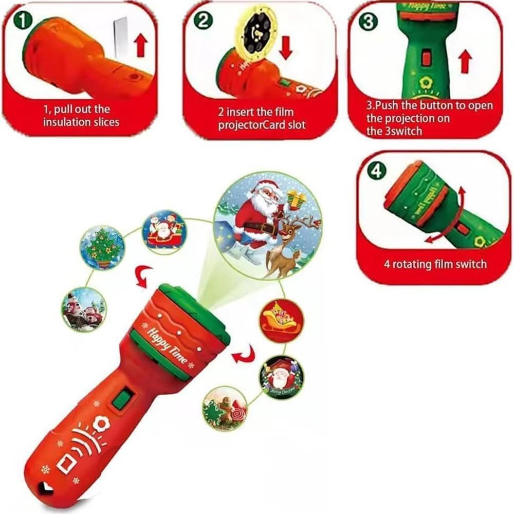 Fun Cartoon Santa Projector Flashlight Luminous Toy Kids Early Education Light Up Pattern Flashlight Baby Puzzle Christmas Gifts
