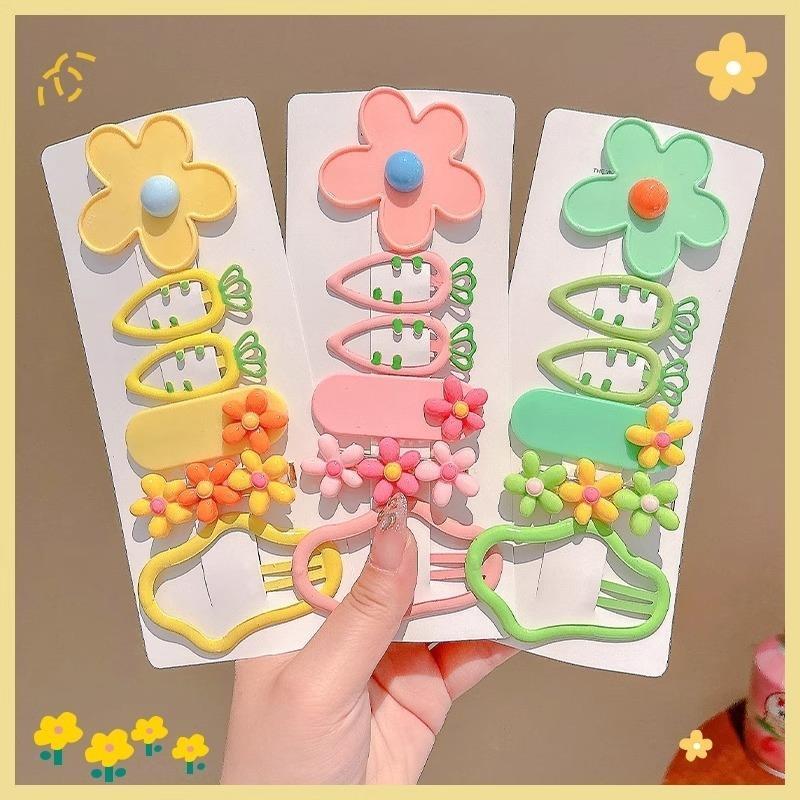 6Pcs/Set Children Candy Colors Cute Flowers Carrots Ornament Hair Clips Baby Girls Sweet Barrettes Hairpins Kids Hair Accessories