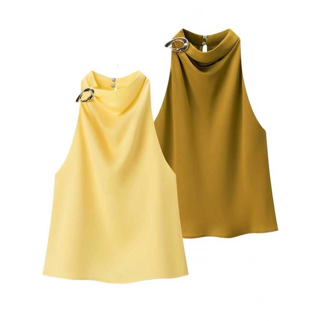 Autumn Gold Collar Sleeveless Top with Accessories for Women