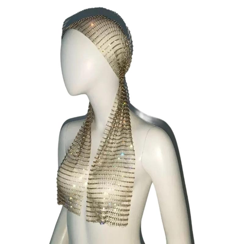 Fascia da testa bandana da donna con strass, foulard decorato con cristalli, accessorio per spettacoli teatrali e celebrazioni