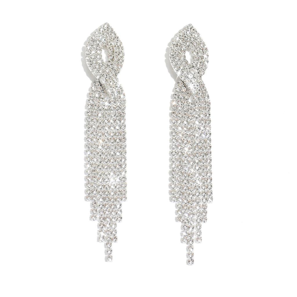 Cross Long Fringed Rhinestone Earrings Bridal Wedding Stage Atmosphere Exaggerated Earrings