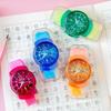 6Pcs Student Pencil Sharpener 3 In 1 Watch Shape Random Colors Pencil Cutter with Reel Eraser Brush