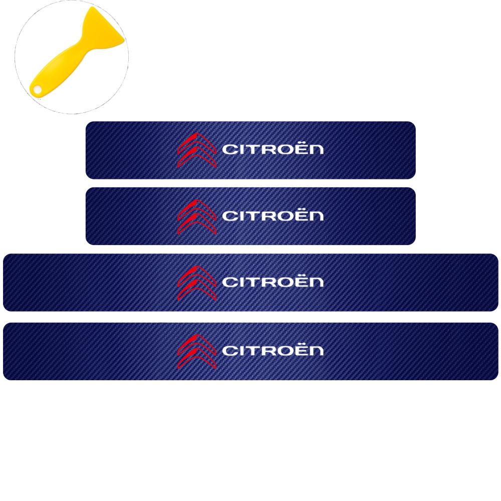 4pcs Car Door Plate Protective Stickers Carbon Fiber Car Sticker Sill Scuff Cover Anti Scratch Decal For Citroen C1 C2 Picasso