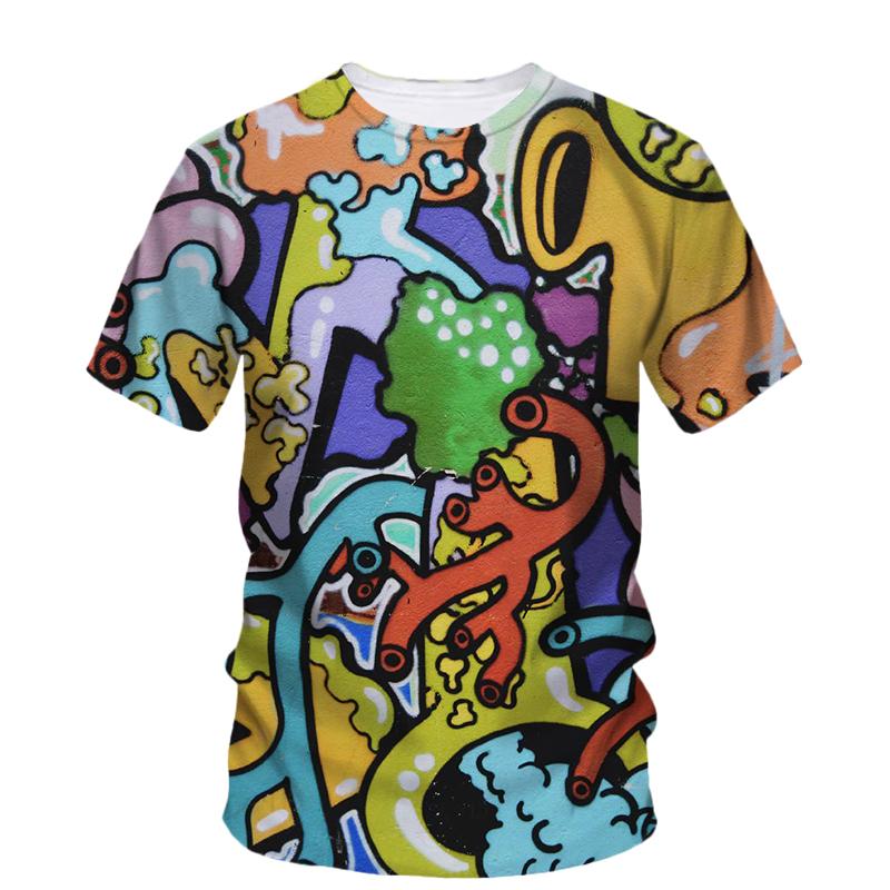 

Летние новые креативные граффити-футболки с графическим рисунком для мужчин, повседневные, в стиле бохо, с принтом в стиле Харадзюку, с круглым вырезом, в уличном стиле, футболки, топы L