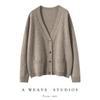 Women's Minimalist V-Neck Cashmere Cardigan - Buttoned, Thick, Wool Sweater Coat