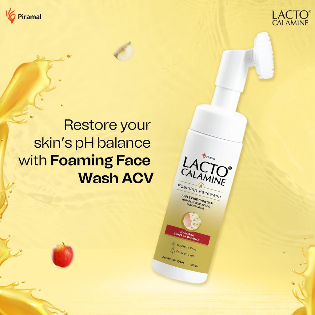 Lacto Calamine Apple Cider Vinegar Foaming Face Wash 150ml Pack of 1 For Bright Glowing Skin