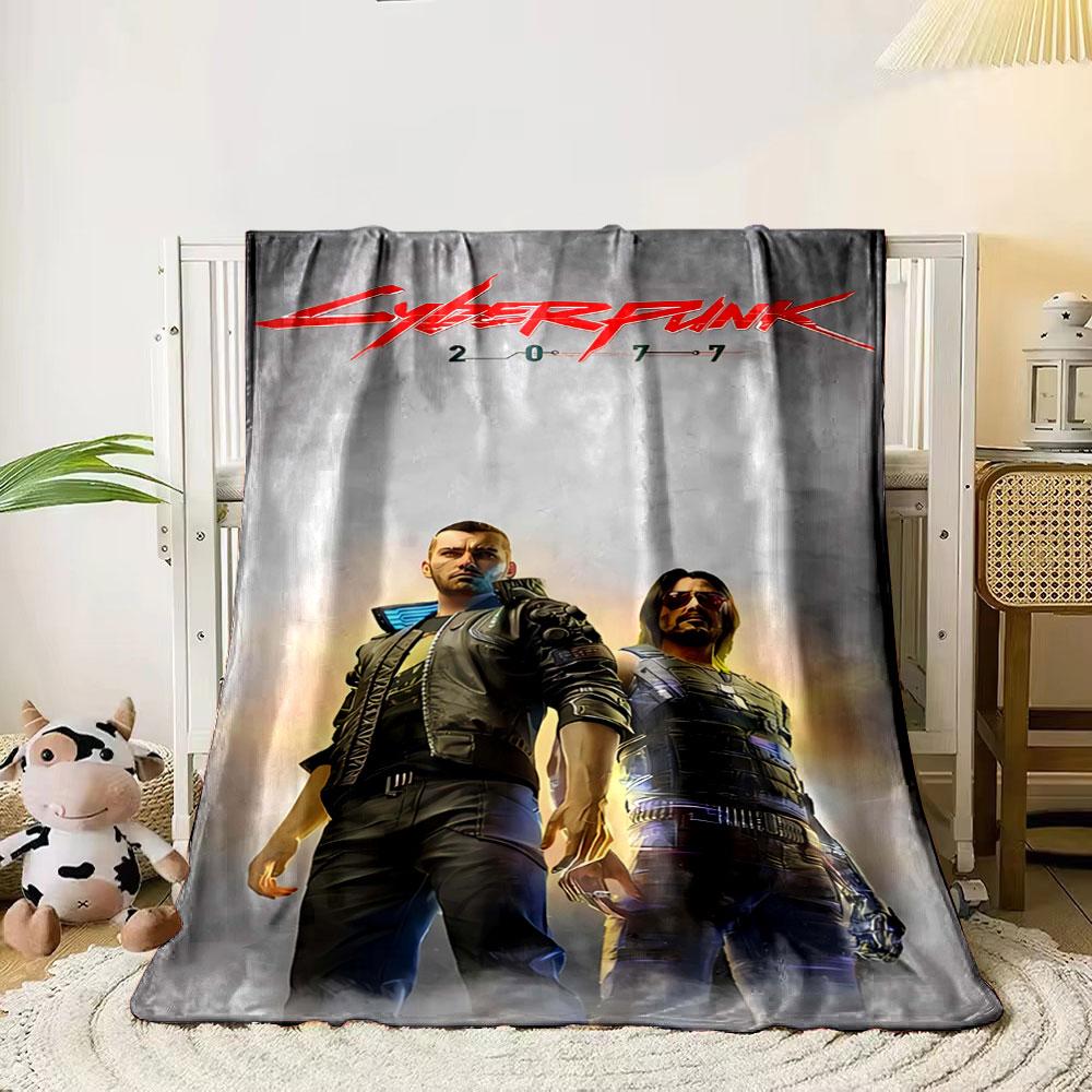 

Two futuristic characters in metallic attire with glowing accents. for all seasons blanket lunch break throw gift 80cm x 120cm