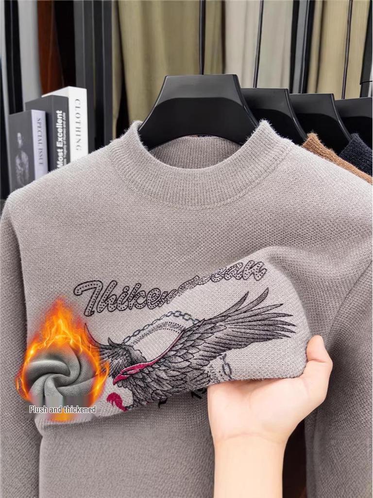Men's Cross-border Casual Printed Long Sleeve Sweater - Warm, Simple, Versatile, Round Neck.
