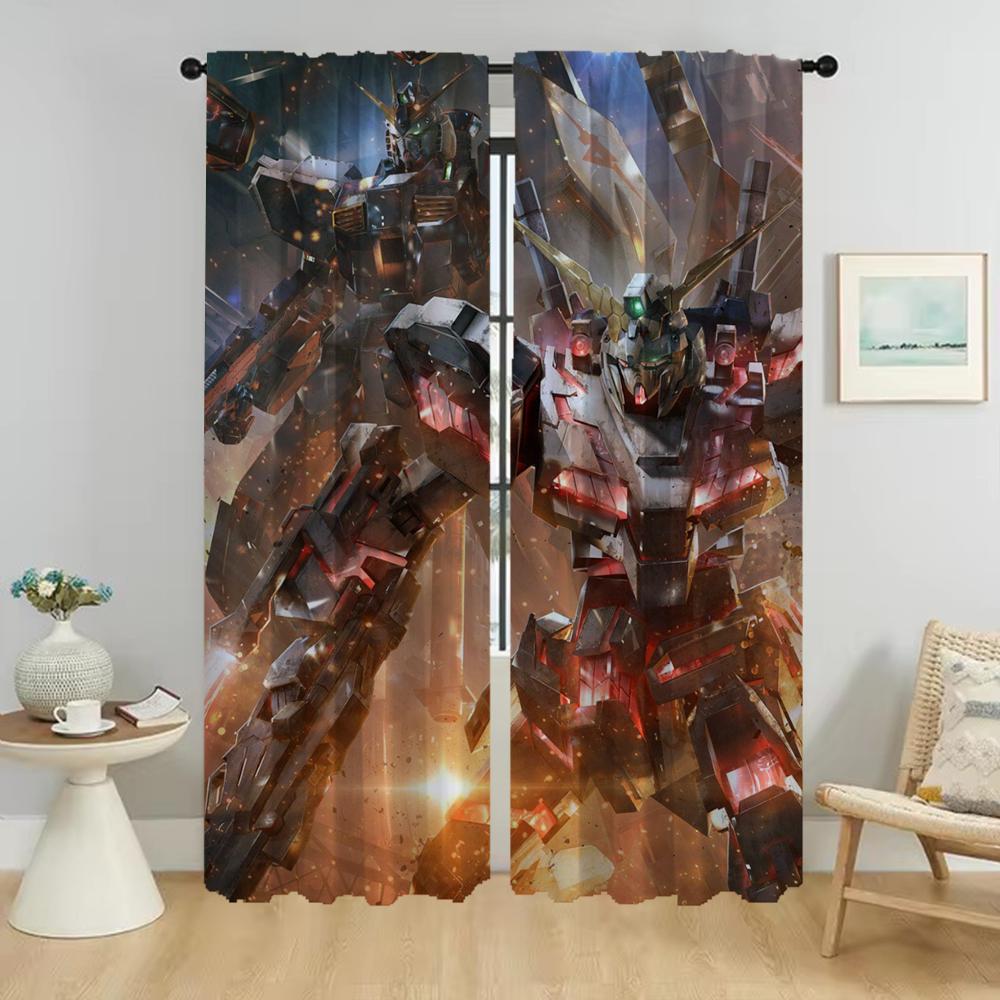 Gundams Home Interior Curtains for Living Room Window Curtain Tulle for Bedroom Shades Halloween Decoration Curtains 2 Pieces