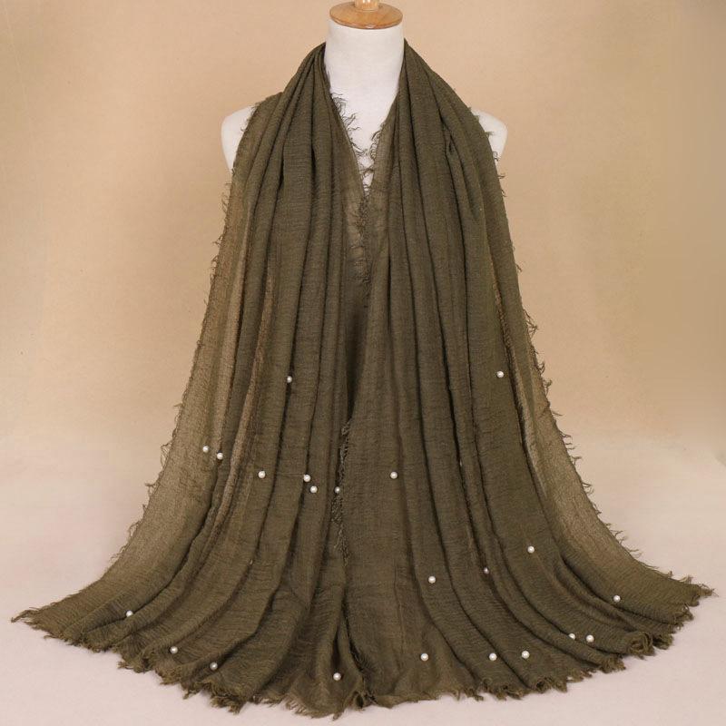 New Pearl Cotton Linen Tassels Scarf For Women Girls Autumn Retro Edge Sunscreen Scarves Soft Foulard Viscose Female Wrap Shawls