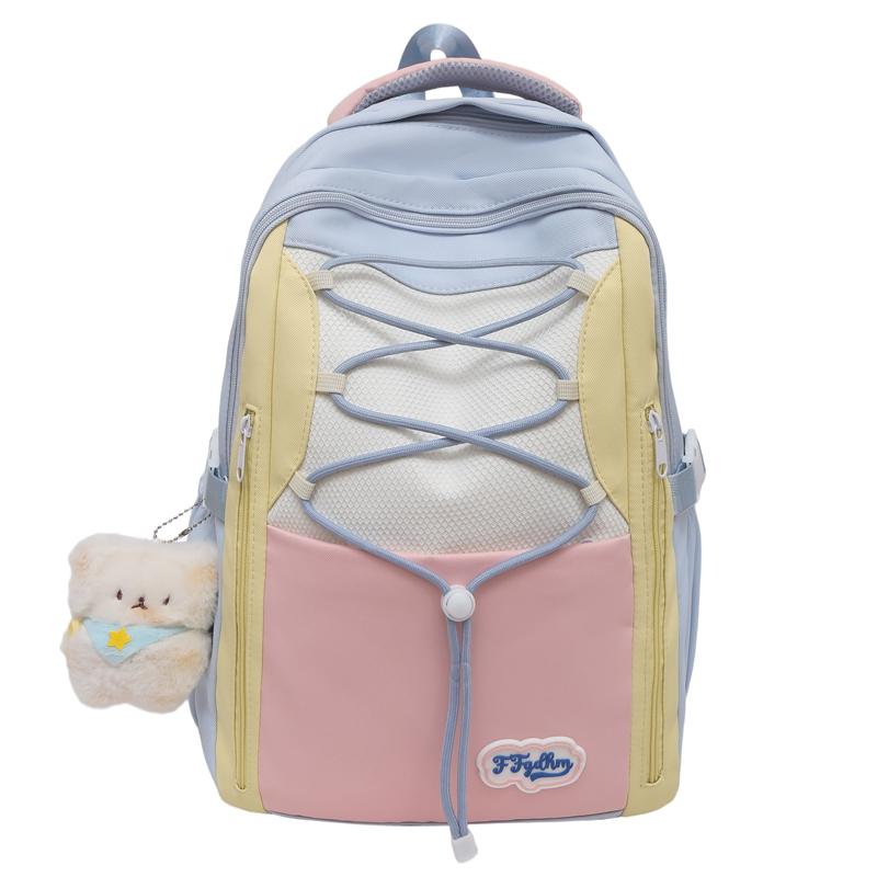 

Студенческий школьный рюкзак с контрастной строчкой, женский легкий дорожный рюкзак синий