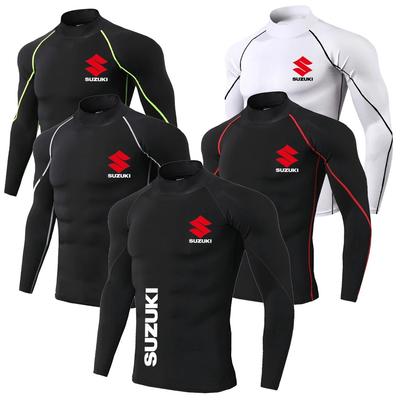 Suzuki Men's Fast Drying Breathable Sports Bike Long Sleeved Tight Fitting Shirt, Gym Sweatshirt, Outdoor Fitness Running