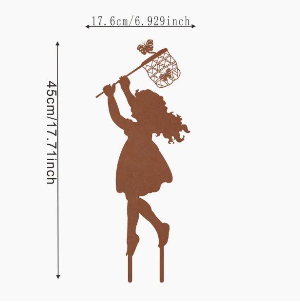 Outdoor Farmhouse Metal Silhouette Decoration - Small Boy and Girl Ornament