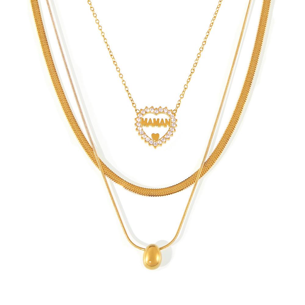 Trendy Double-Layer Waterdrop Pendant Necklace with Letter & Heart Diamond Inlay for Women