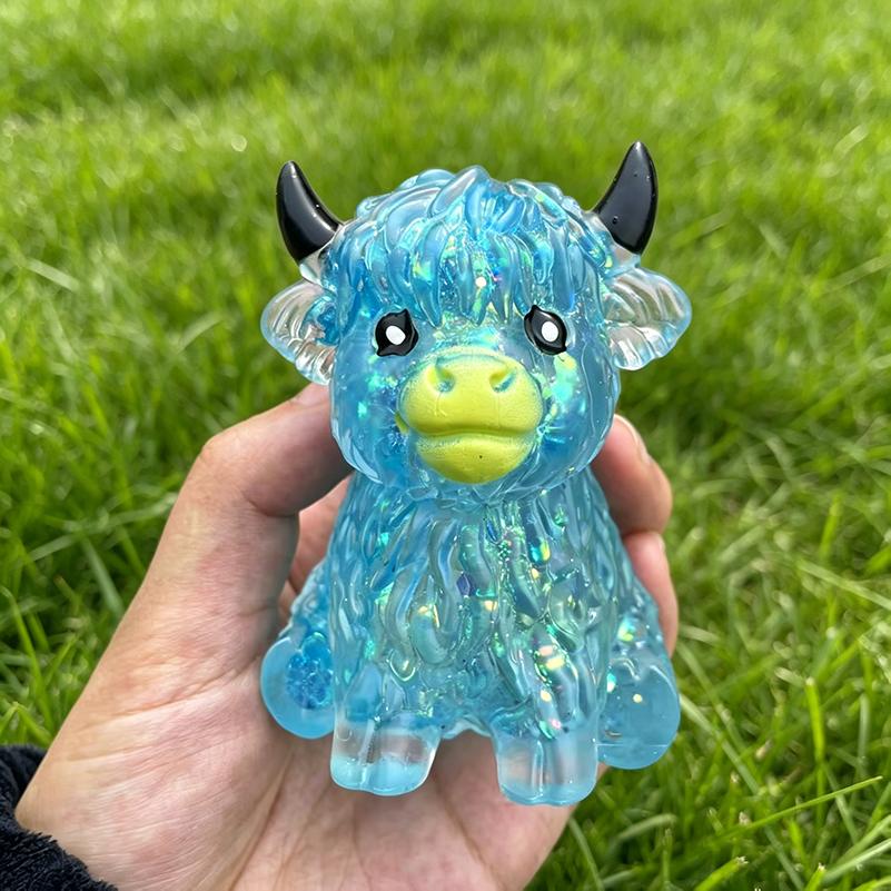 Mignon Maltose Squishy Paillettes Vache des Highlands Jouets à Presser Animal Doux Montée Lente Anti-Stress Soulager l'Anxiété Jouet Sensoriel Fidget