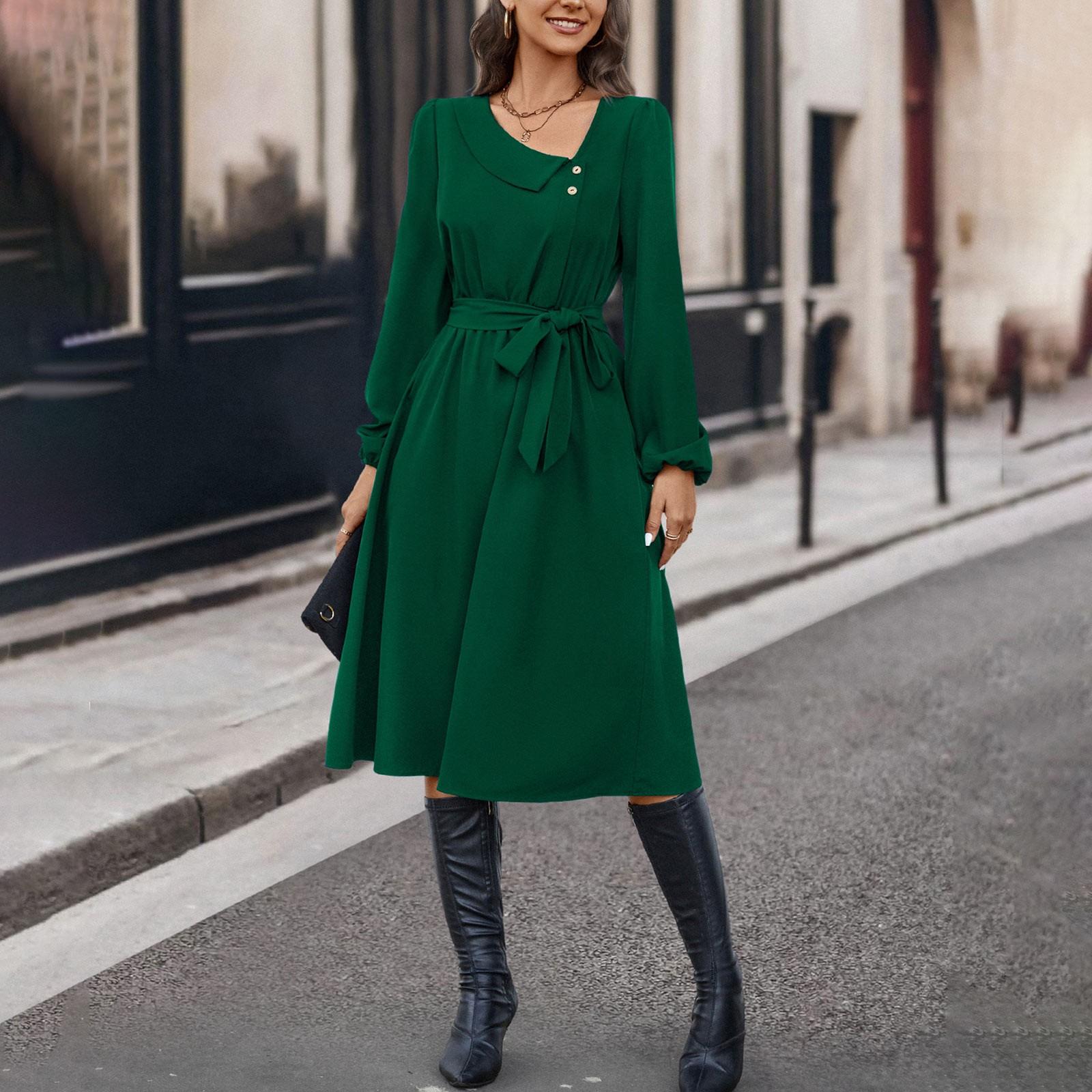 

Женское модное однотонное платье с асимметричным вырезом и длинными рукавами на пуговицах S зелёный