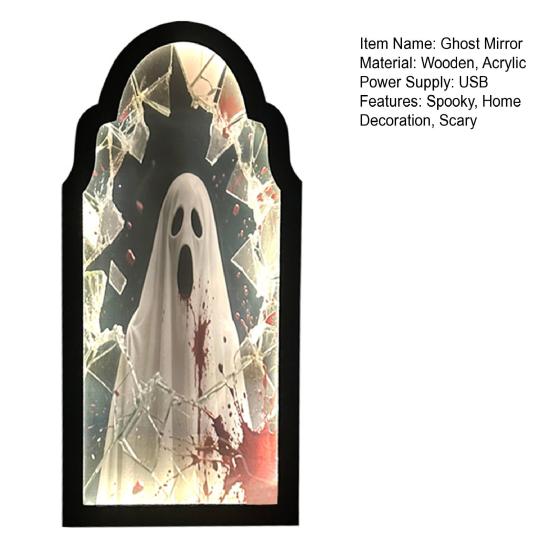 Halloween Hologram Ghost Mirror Spooky Blood Ghost Mirror with LED Light for Bedroom Kitchen Haunted House Decor