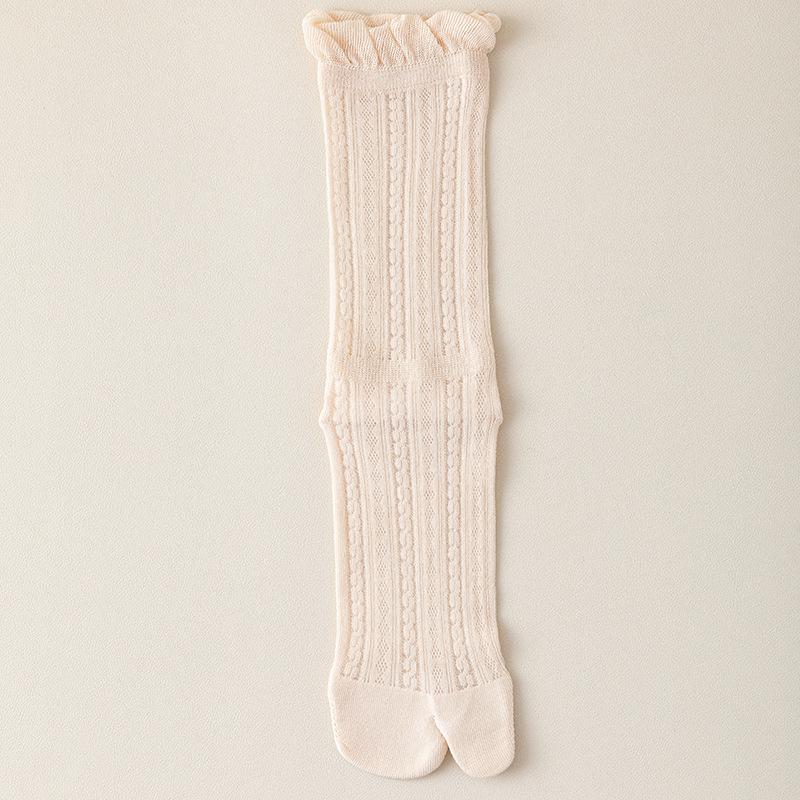 Women's Summer Cotton Mesh Boneless White Breathable Lace Two Toe Pile Socks