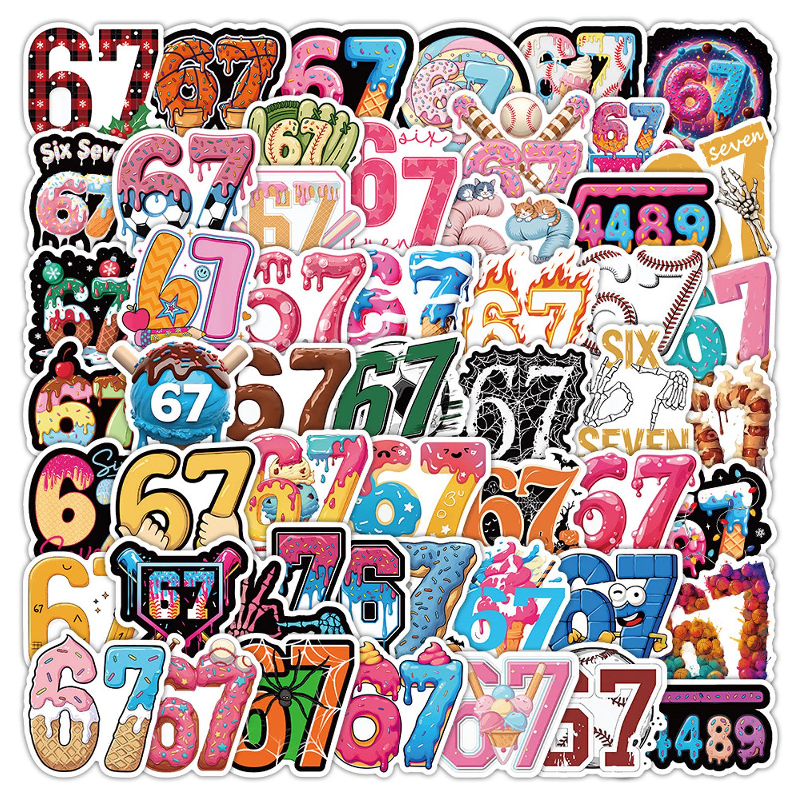 

Наклейки с популярным мультяшным номером 67, 50 штук, Креативные DIY украшения для тетрадей, телефонов, бутылок с водой и наклейки. One Size
