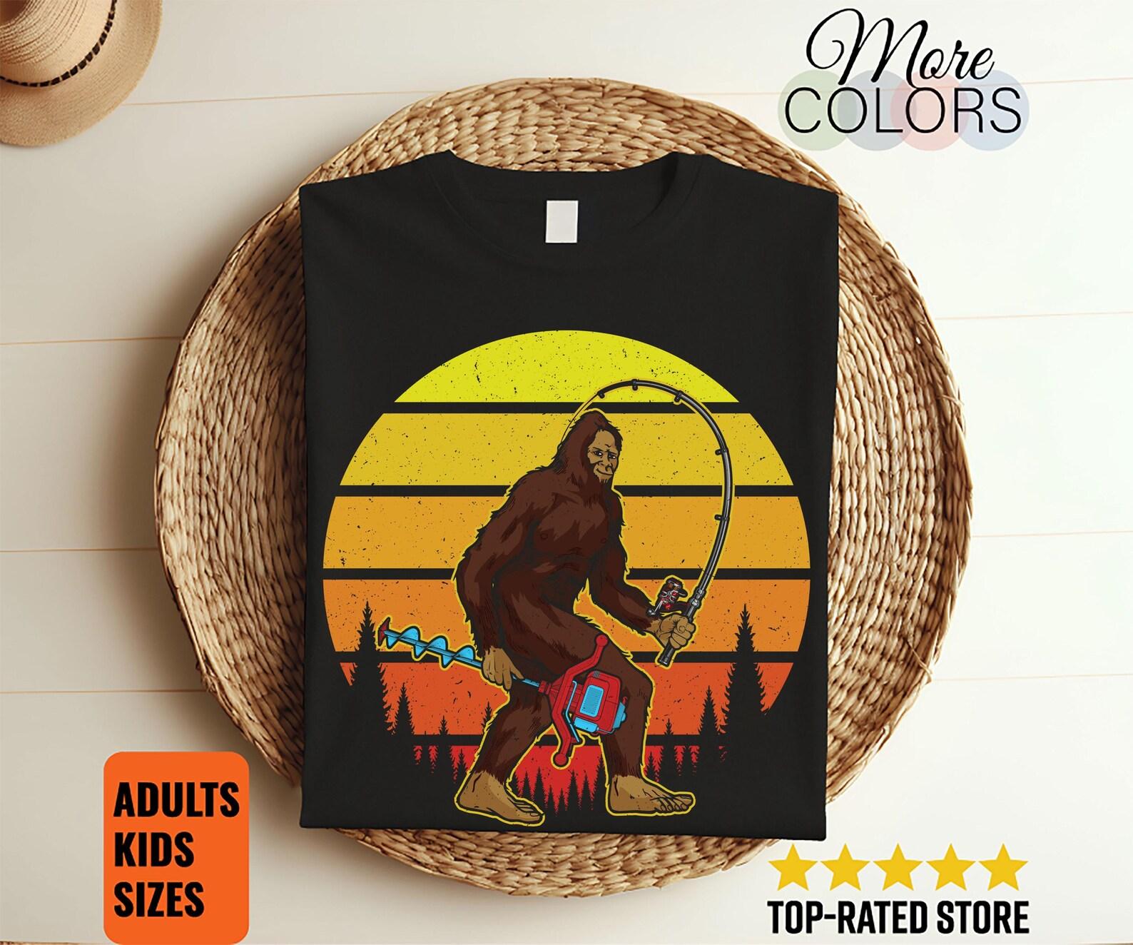 Bigfoot Sasquatch Yeti Big Foot Ice Fishing T-Shirt, Winter Fishing Gift, Fisherman Present, Fish Frozen Lake, Dad, Grandpa, Father s Day, 130