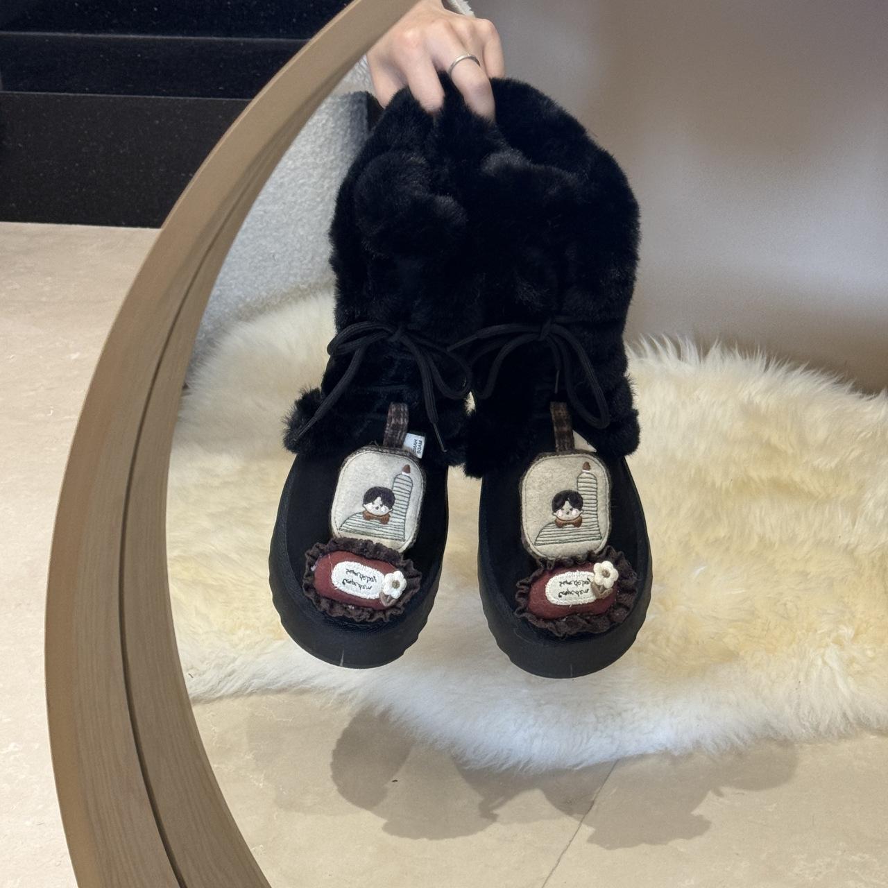 

Взрыв популярности интернет-знаменитости полусапоги на толстой подошве женские 2025 новый зимний набивной утолщенный теплый пушистый хлопок для Северо-Востока 42 чёрный