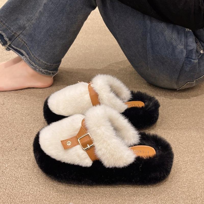Autumn and Winter New Bag Head Plush Slippers Fashion Bag Head One Pedal Slippers Women's Home Slippers