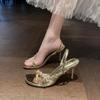 Fashion Rhinestone Strap Anti-Slip Wear-Resistant High Heel Sandals Summer New Square Toe Open Toe High Heels