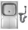 Évier en acier à cuve unique 80x50 satiné avec siphon Apollo