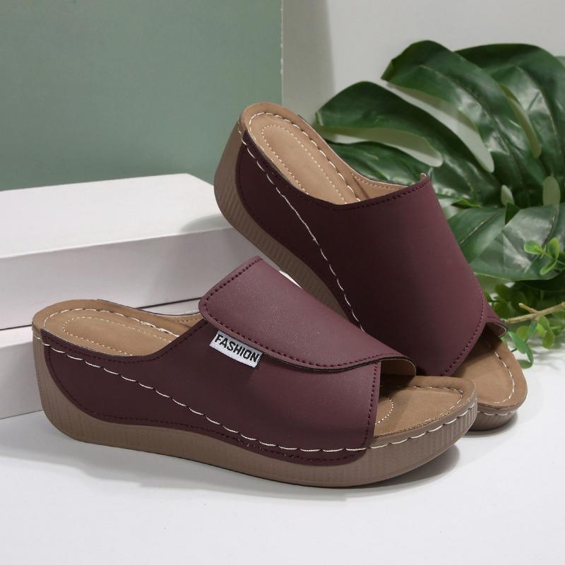 Yeni yaz dış ticaret kadın platform terlikler sınır ötesi büyük beden balık ağzı geniş şerit dolgu topuk platform ayakkabılar