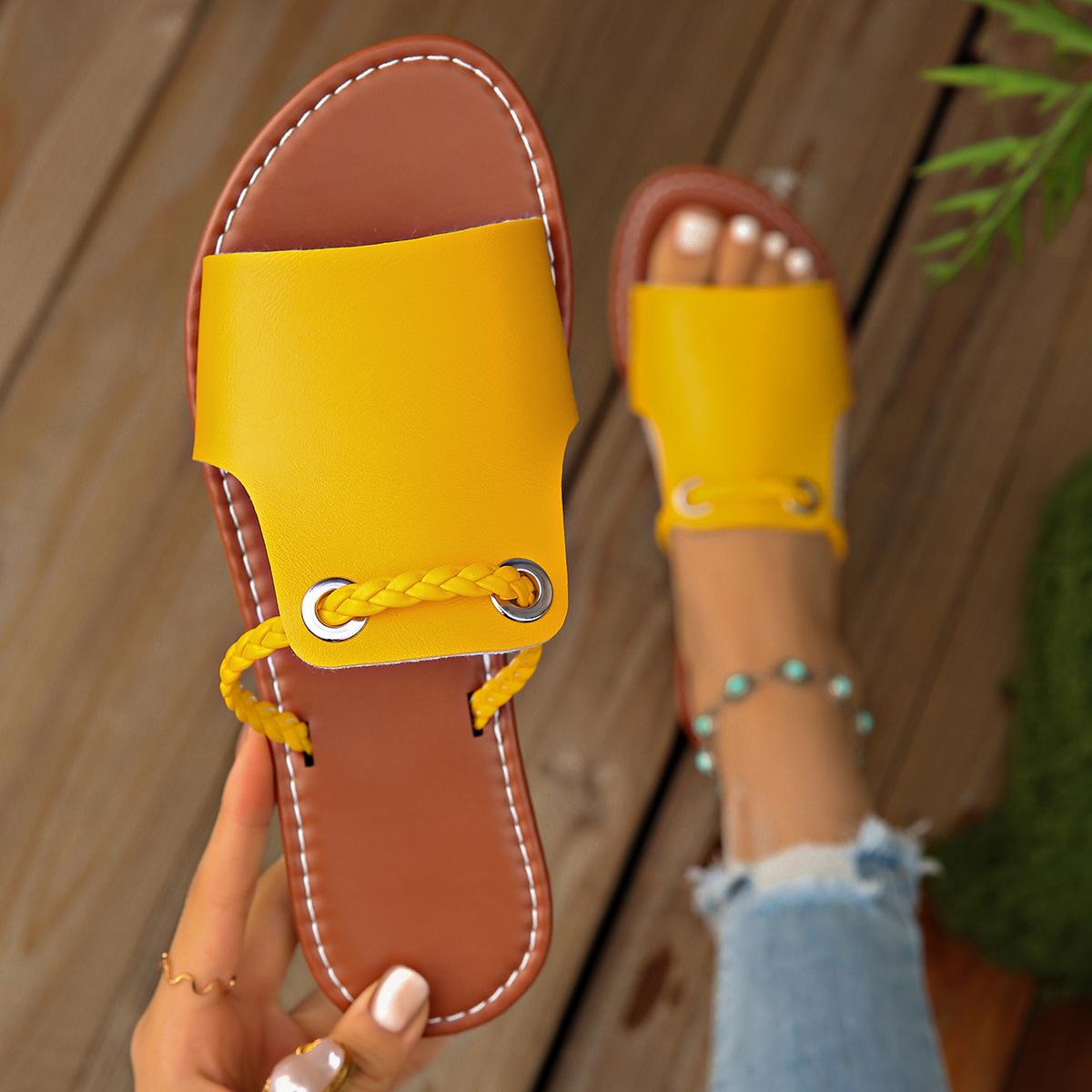 

Large size woven with fish mouth cool slippers women s 25 summer new fashion outside one word beach cool slippers women 43 жёлтый