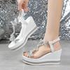 Fashion Fashion Crystals Butterfly Wedges Sandals Women Summer Chunky Platform Elastic Band Sandles Woman Pearls High Heels Sandalias 43