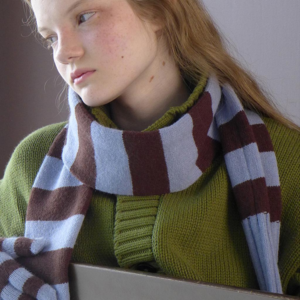 Niche designer striped knitted scarf women's winter concave shape decorative high-end scarf