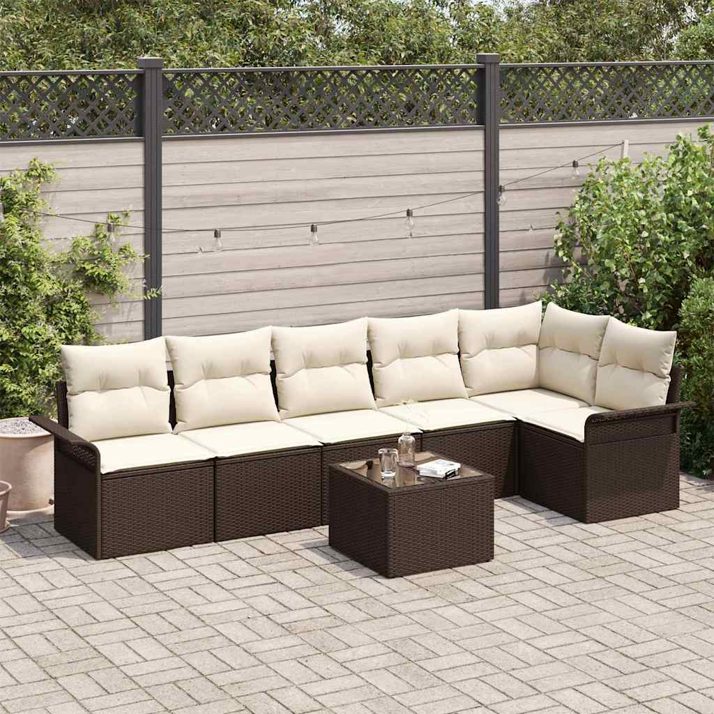 7 Piece Brown Garden Sofa Set with Cushions
