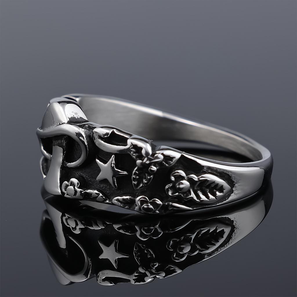 Trendy Retro Mushroom Star Ring Stainless Steel Fashion Jewelry for Women Men